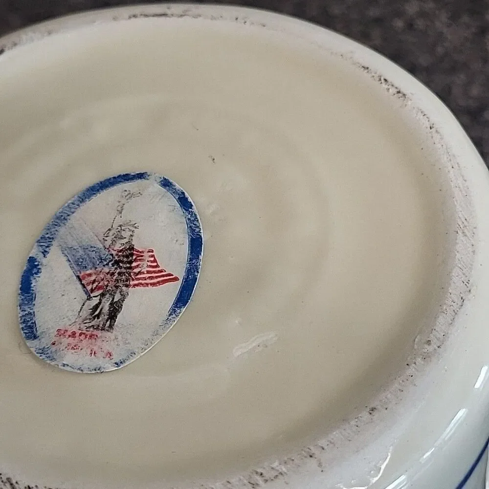 VINTAGE Friendship Pottery‎ Roseville OH Pitcher Blue Stripe & Geese Cottagecore